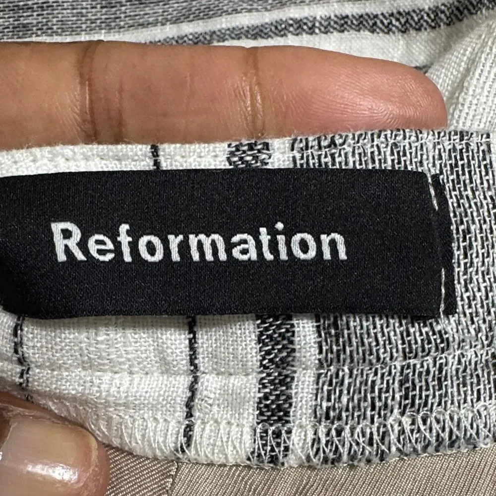 Reformation Striped High Rise Wide-Leg Linen Pants Size 0 Coastal Resort Boho